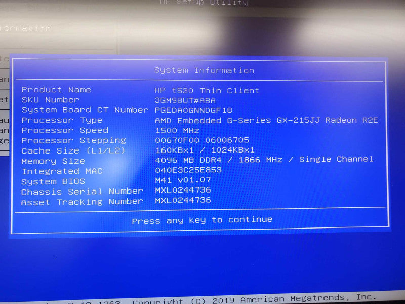 HP T530 Thin Client AMD GX-215JJ @ 1.5GHz 4GB RAM, No HDD (