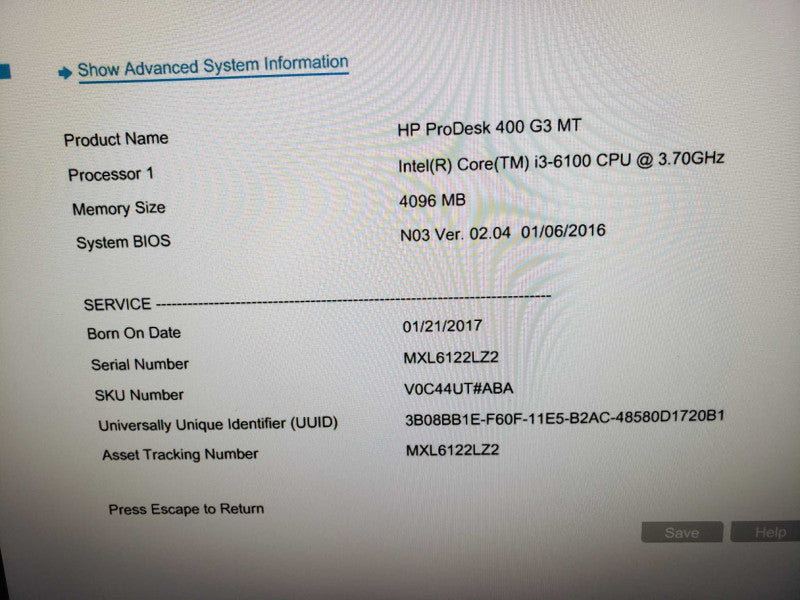 HP ProDesk 400 G3 MT i3-6100@3.7GHz 4GB DDR4 No HDD  [