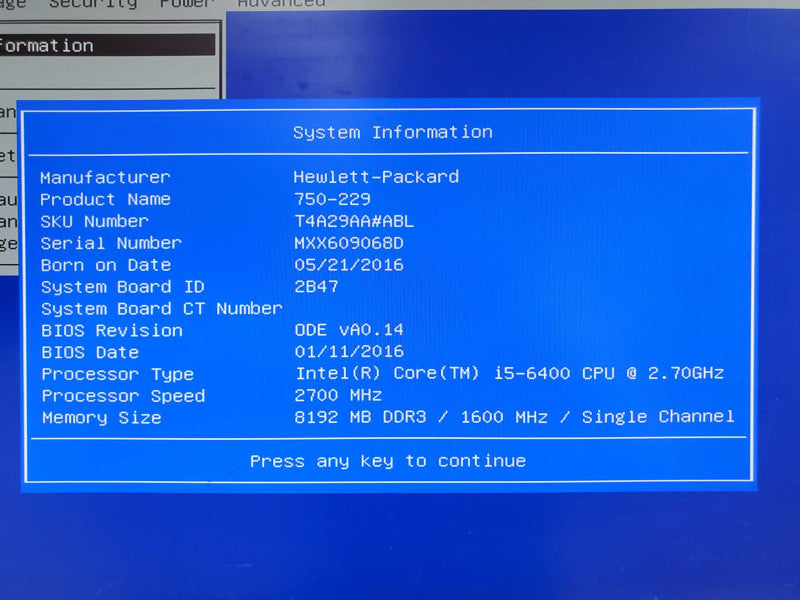 HP 750-229 Tower PC i5-6400 2.7GHz 8GB DDR3 No HDD |