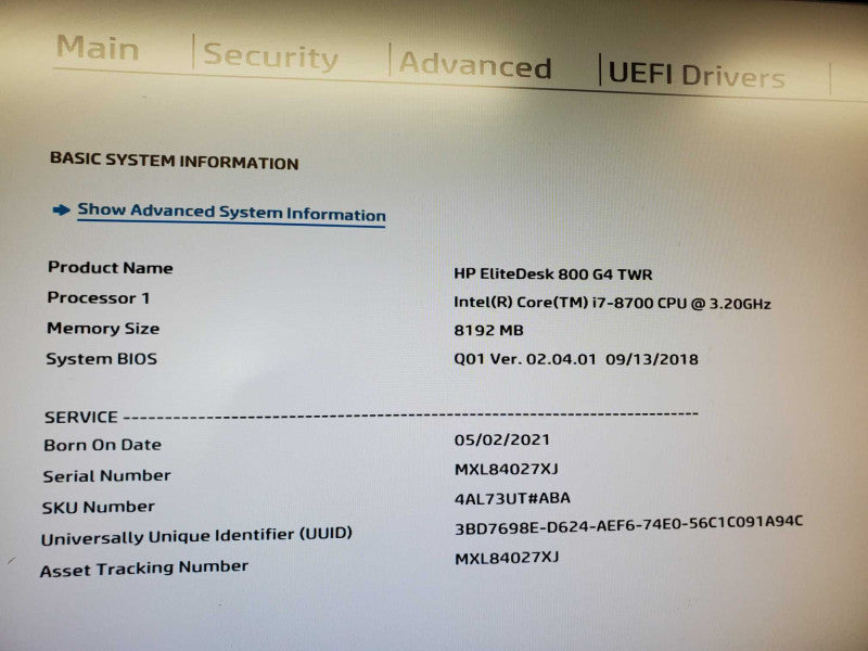 HP EliteDesk 800 G4 PC i7-8700 @ 3.2 GHz, 8GB RAM, No HDD (