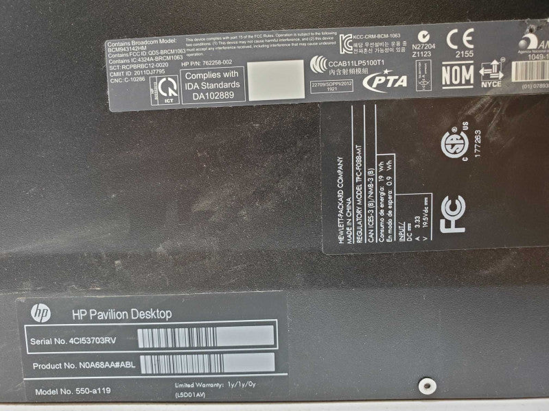 HP Pavilion 550-a119 AMD A8-7410 @ 2.2GHz 4GB DDR3 (