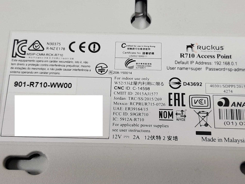 Ruckus Wireless ZoneFlex R710 Access Point 901-R710-WW00 ~
