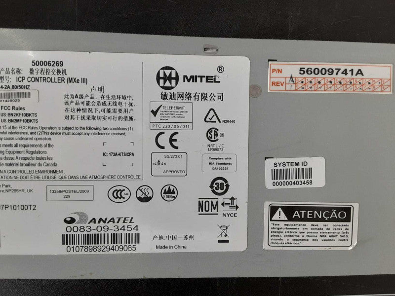 Mitel 50006269 ICP Controller (MXe III) 56009741A, Tested to power on, AS-IS _
