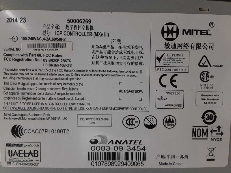 Mitel 50006269 ICP Controller (MXe III) 56009741A, Tested to power on, AS-IS _