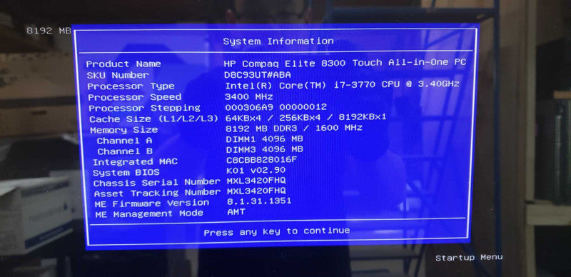 HP Compaq Elite 8300 touch AiO i7-3770 @ 3.40ghz / 8gb ram / 23\\" / 1920 x 1080 #