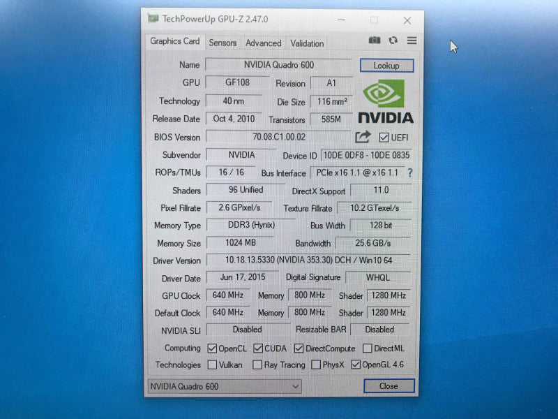 NVIDIA Quadro 600 1GB GDDR3 PCI Express 2.0 x16 Graphics Card (