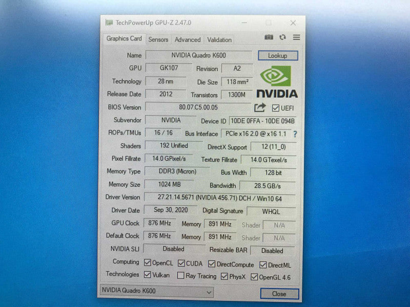 Nvidia Quadro K600 1GB GDDR3 PCI-e 2.0 x16 (