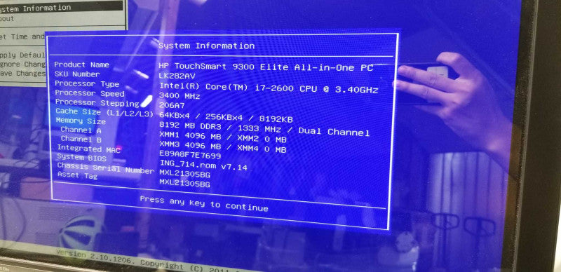 HP TouchSmart TouchScreen  9300 Elite i7-2600 @ 3.4Ghz 8GB DDR3=