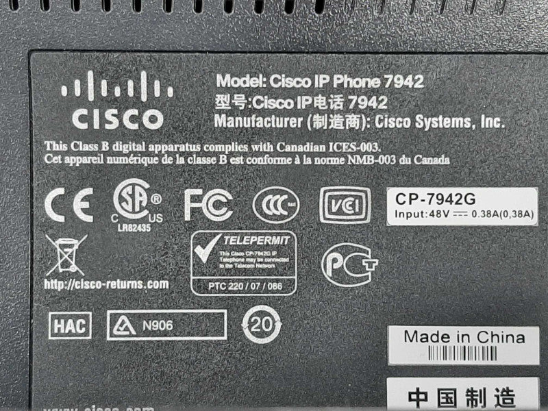 CISCO IP PHONE POE 7942 VOIP, FACTORY RESET ~