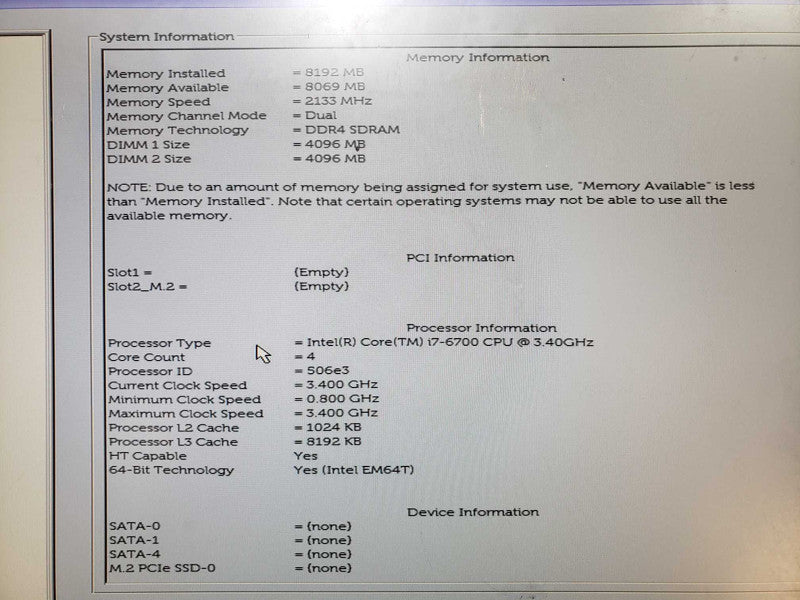 Dell OptiPlex 7440 i7-6700@3.4GHz 8GB DDR4 No HDD [