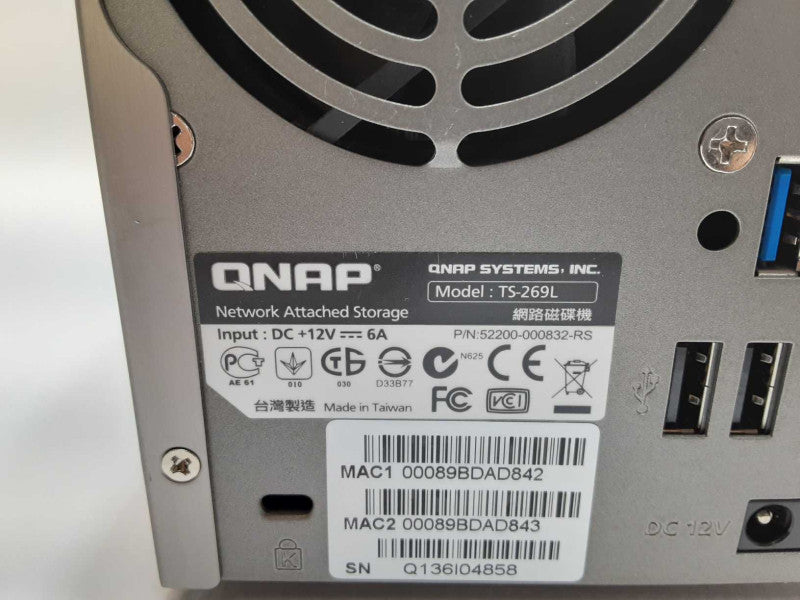 QNAP TS-269L 2-Bay NAS Network Storage Device 2x 3TB HDDs _