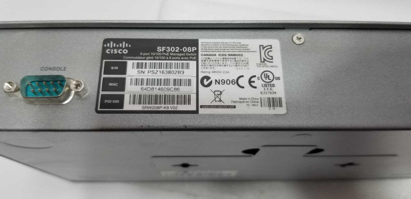 Cisco SF302-08PP 8-Port 10/100 PoE+ Managed Switch SF302-08PPv=