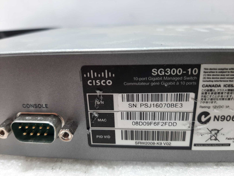 Cisco SG300-10 10-Port Gigabit Managed Network Switch No AC Adapter ~