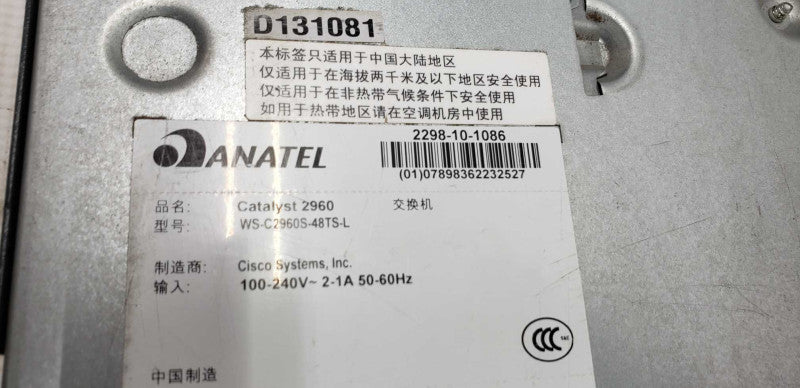 CISCO Ws-C2960S-48TS-L V05 48-Port Gigabit Ethernet Switch / FACTORY RESET #