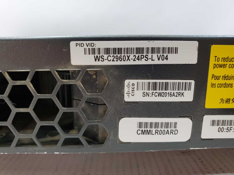 Cisco Catalyst 2960-X WS-C2960X-24PS-L 24-Port 1GbE PoE Network Switch (