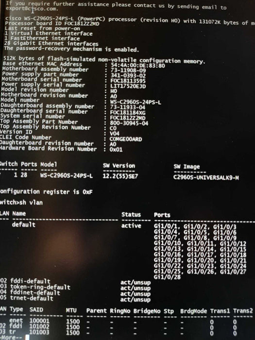 Cisco WS-C2960S-24PS-L Catalyst 2960S 24 GigE, FACTORY RESET ~