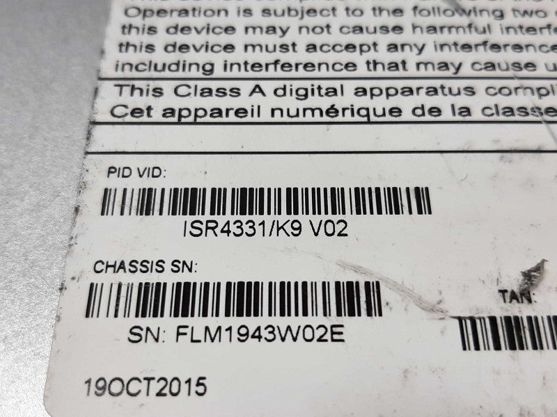Cisco ISR4331/K9 Router ISR 4331/K9 IPBASE LIC PERMANENT, FACTORY RESET ~