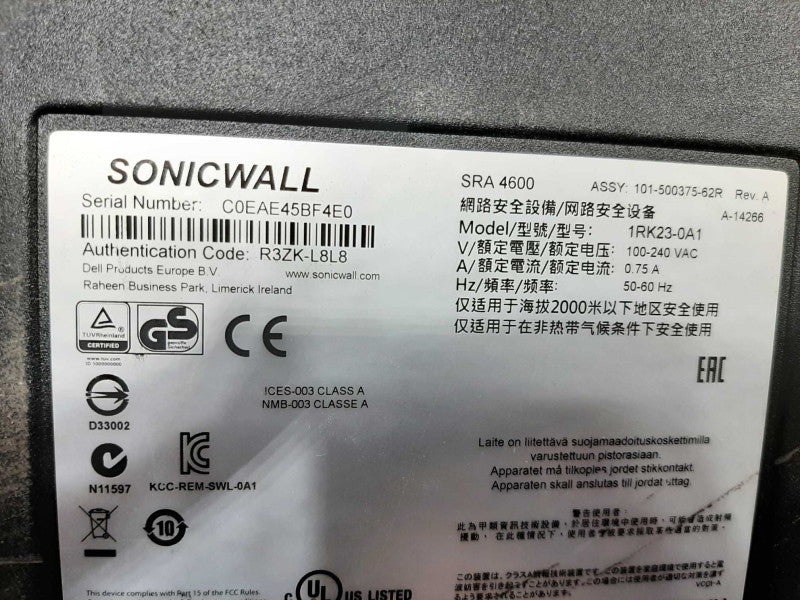 Dell SonicWall SRA 4600 Secure Remote Access Appliance ~