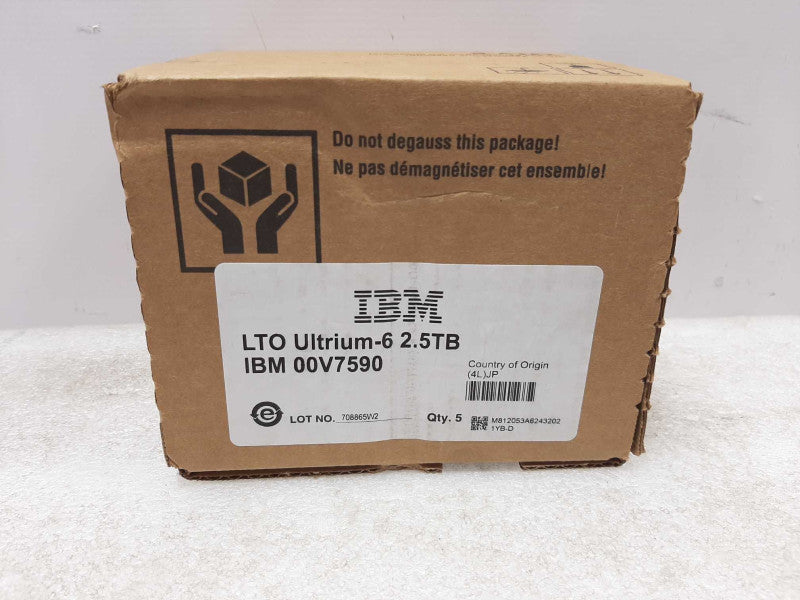 BOX OF 5 NEW IBM, LTO-6 Tape Media P/N 00V7590 6.25TB TO 2.50TB ~