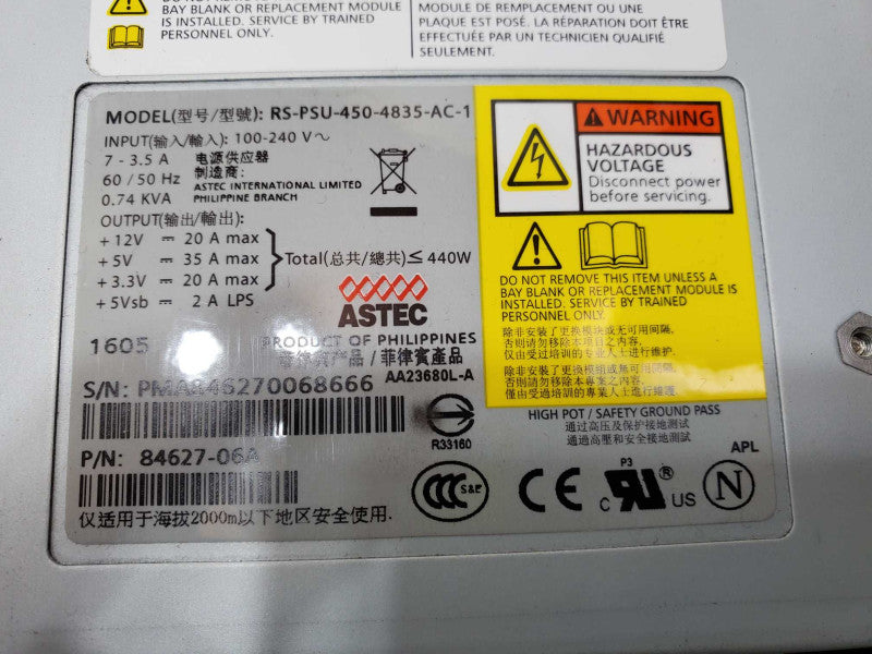 Dell Equallogic PS5500 PS6500 Power Supply 0417GF RS-PSU-450-4835-AC-1 )