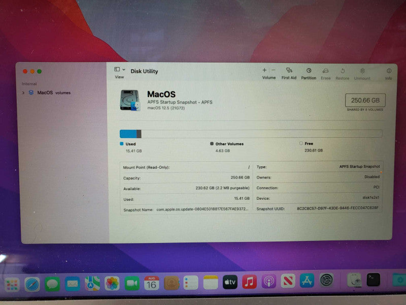 Apple MacBook Air 13\\" E.2015 Core i5-5250U @ 1.6 GHz 8GB DDR3 250GB SSD (