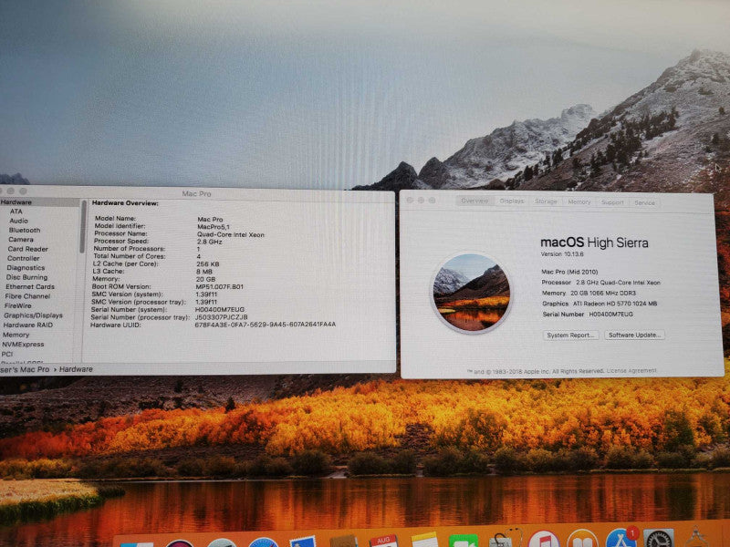 Apple Mac Pro A1289 Mid-2010 Q.Core Xeon W3530 @2.8GHz 20GB DDR3 HD 5770  )