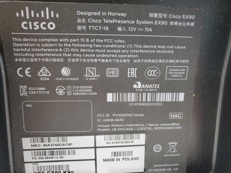 Cisco EX90 Telepresence TTC7-19 Video Monitor CTS-EX90-K9 _ AS-IS )