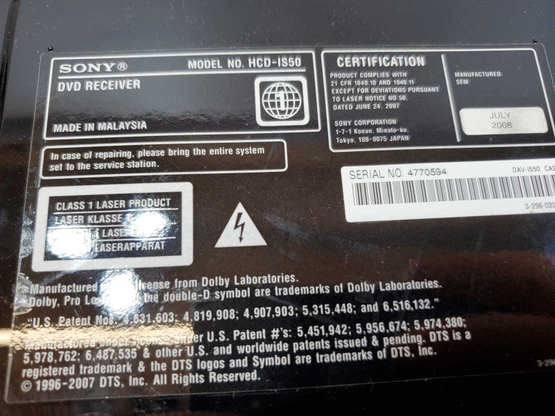 SONY HCD-IS50 DVD player for DAV-IS50 HOME Theatre System Cinema (