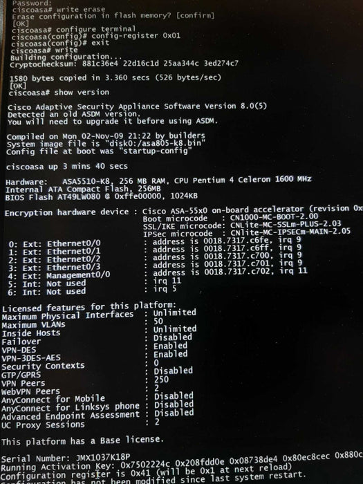 Cisco ASA 5510 Base VPN Firewall Adaptive Security Appliance ASA5510-K8 ~