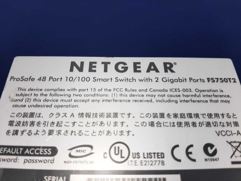 Netgear FS750T2 ProSafe 48-Port 10/100 Smart Switch With Two Gigabit Ports ~
