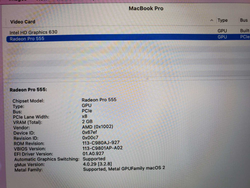 Apple Macbook Pro 2017 15\\" A1707 Core i7-7700HQ 2.8GHz 16GB 250GB SSD (