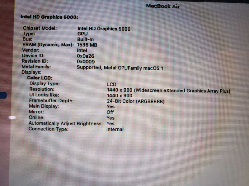 MacBook Air (13-inch, Mid 2013) Core i7-4650U @ 1.7 GHz 8GB 250GB SSD (