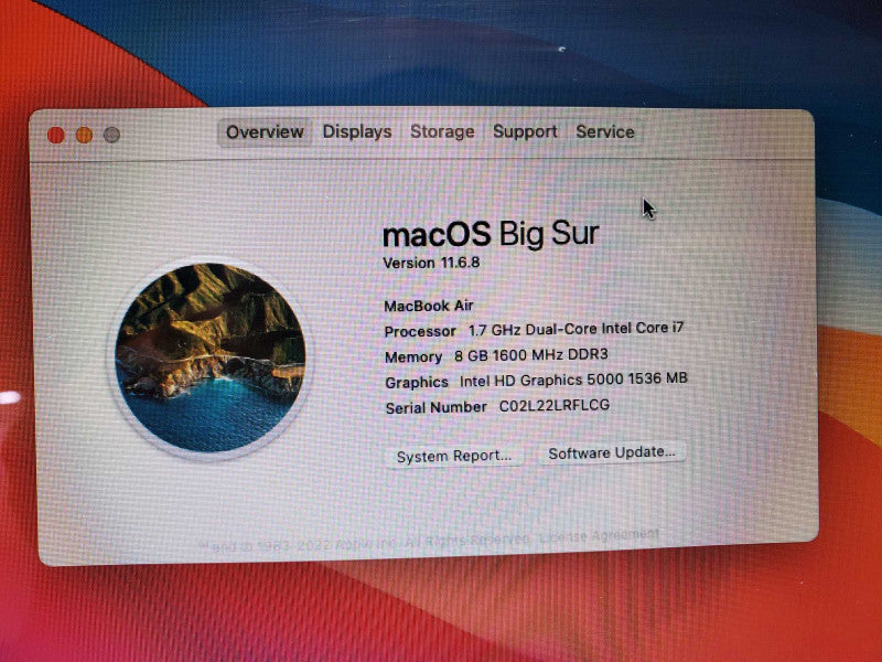 MacBook Air (13-inch, Mid 2013) Core i7-4650U @ 1.7 GHz 8GB 250GB SSD (