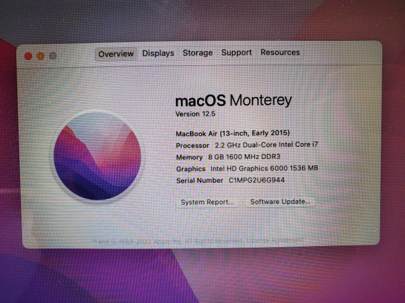 Apple MacBook Air 13\\" E.2015 Core i7-5650U @ 2.2 GHz 8GB DDR3 250GB SSD *READ* (