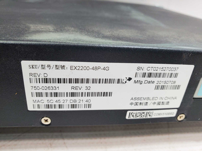 Juniper Networks EX2200-48P-4G 48 Port Ethernet Switch )