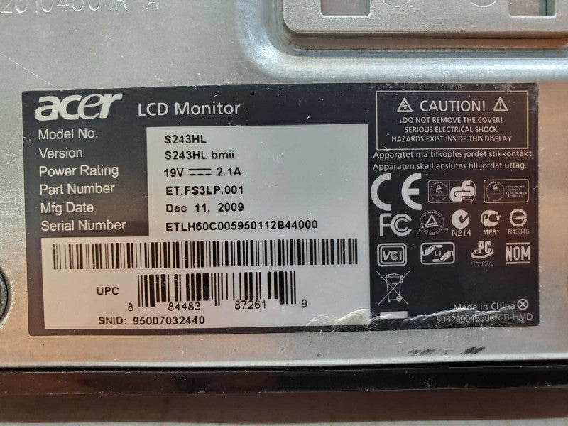 Acer S243HL 24\\" Widescreen LED-Backlit LCD Monitor (