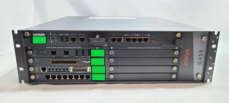 Avaya G450 Media Gateway W/ 1x MM710 1xMM711 1xMM717 1xS8300 2xPSUs $