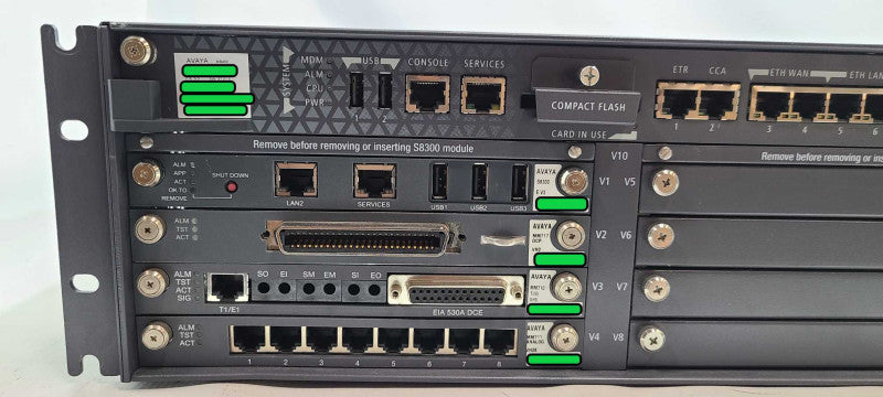Avaya G450 Media Gateway W/ 1x MM710 1xMM711 1xMM717 1xS8300 2xPSUs $