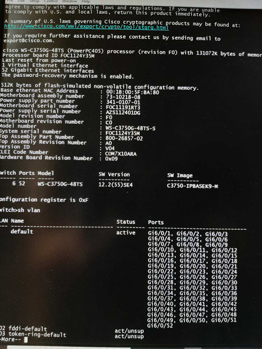 Cisco WS-C3750G-48TS-S 48 Port Gigabit Switch, FACTORY RESET ~