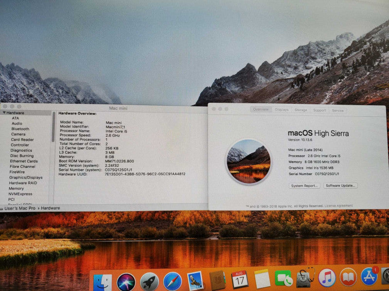 Apple Mac Mini A1347 Late 2014 Core i5-4278U @ 2.60 GHz 8GB RAM Iris 1536MB )