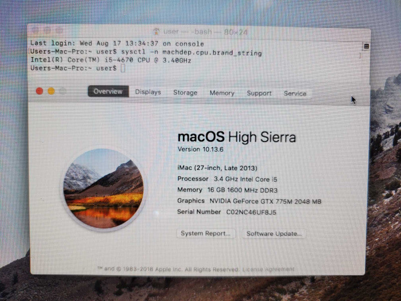Apple iMac 27\\" A1419 Late 2013 Core i5-4570 @ 3.2Ghz 16GB, No HDD *READ* (