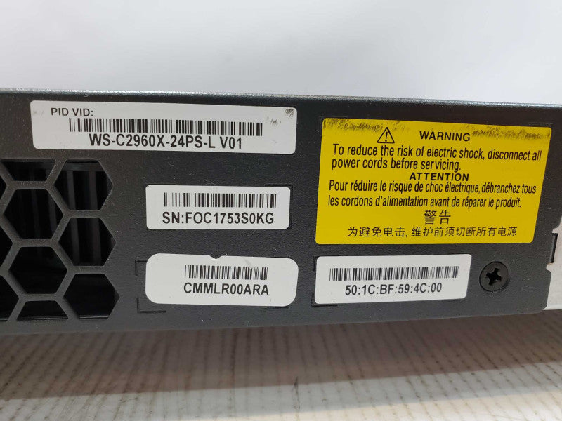 Cisco Catalyst 2960-X WS-C2960X-24PS-L 24-Port 1GbE PoE Network Switch (