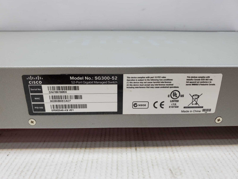 Cisco SG300-52P-K9 SG300-52P V03 52 Port Gigabit PoE Switch (