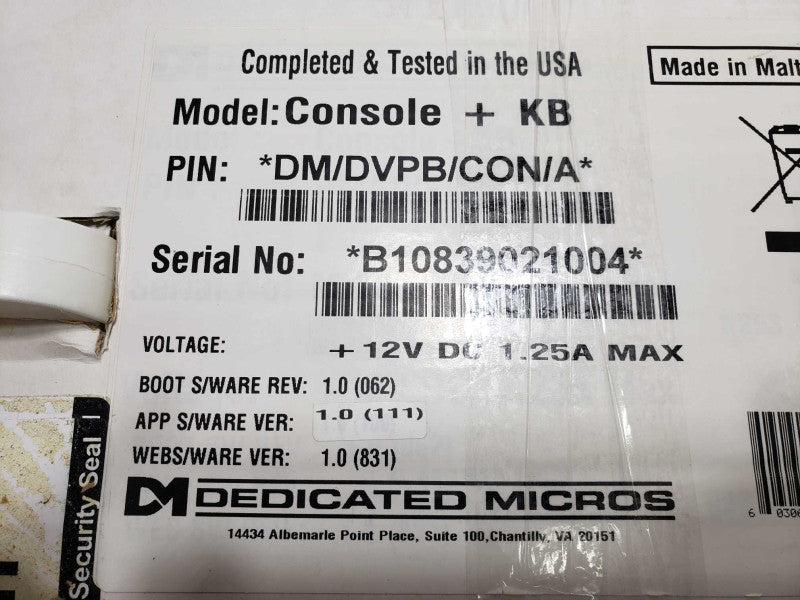 DEDICATED MICROS NETVU CONSOLE KB REMOTE CONTROL B10839021004 [