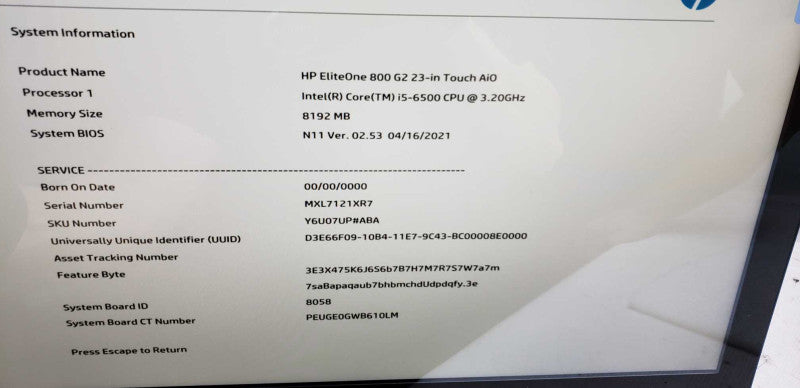 HP EliteOne 800 G2 23in Touch AiO i5-6500 @ 3.20ghz / 8gb ram #