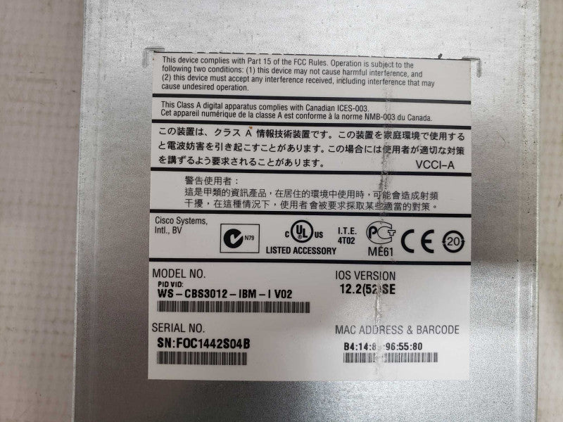 Cisco Catalyst Switch Module 3012 IBM BladeCenter WS-CBS3012-IBM V02 43W4404 [