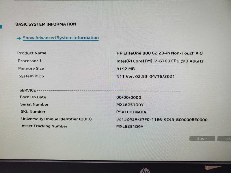 HP EliteOne 800 G2 23\\" FHD i7-6700 3.40GHz 8GB RAM No HDD (
