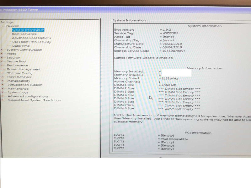 Dell Precision T5820, Xeon W-2123 3.6GHz, 0GB DDR4, 500GB HDD, No GPU _