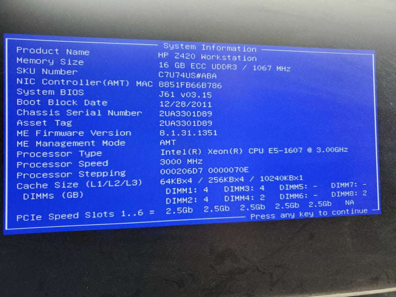 HP Z420 Workstation Xeon E5-1607 @3.0Ghz, 16GBRAM, Quadro K2000, 1TB HDD  )