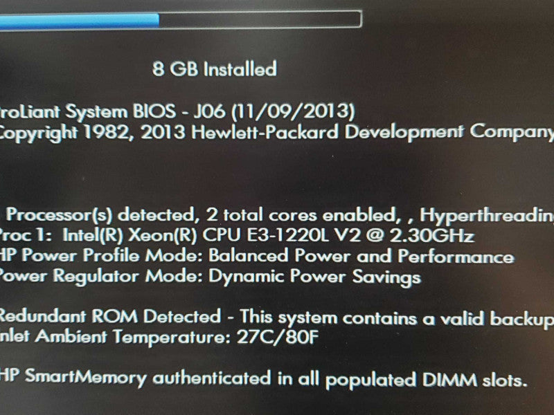 HP MicroServer Gen 8 E3-1220L V02 2.3GHz 8GB DDR3 B120i RAID Controller |